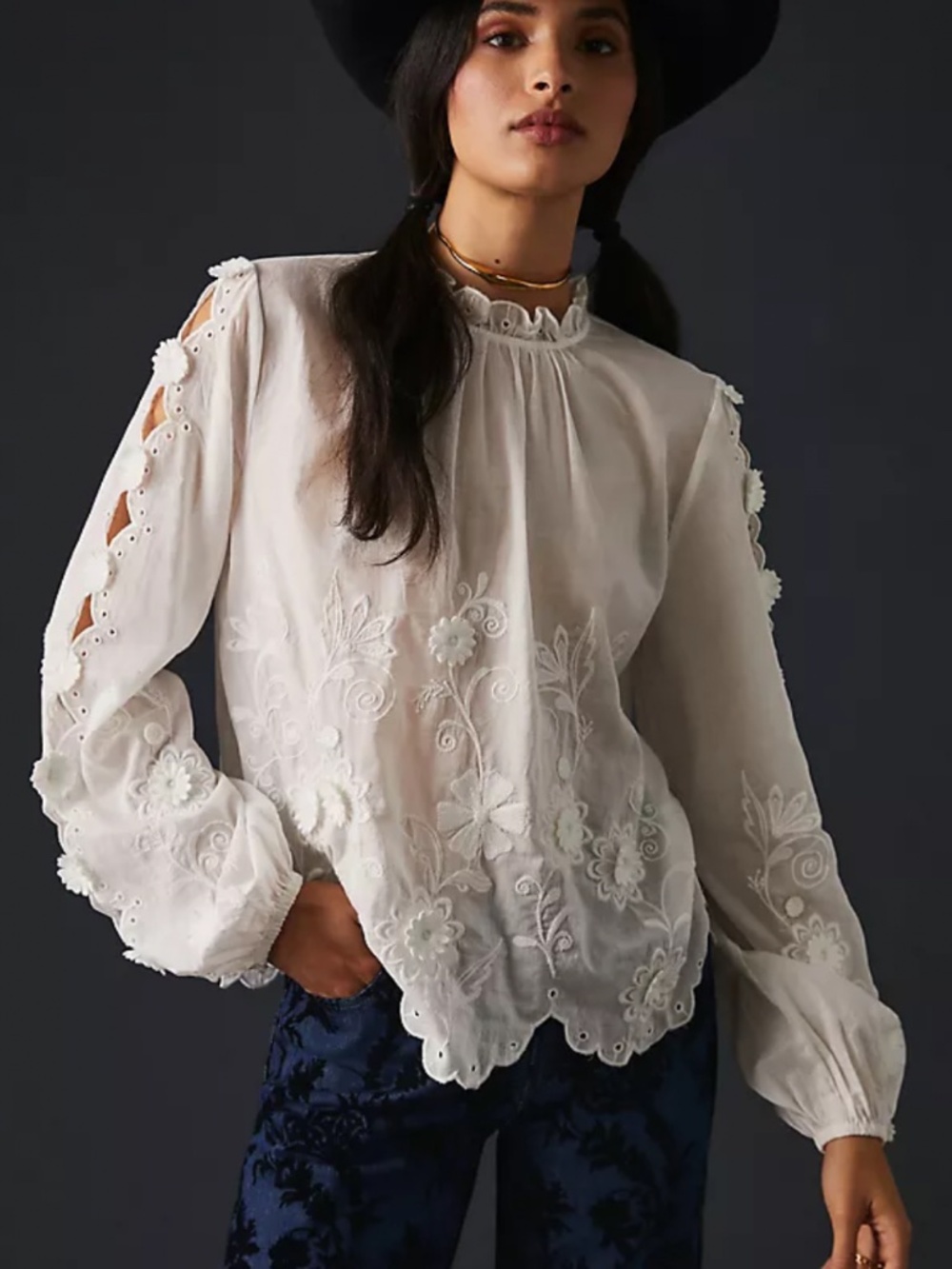 Anthropologie embellished floral blouse